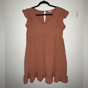Jodifl Women’s Rust Orange Ruffle Sleeve Dress w/ Pockets Size L